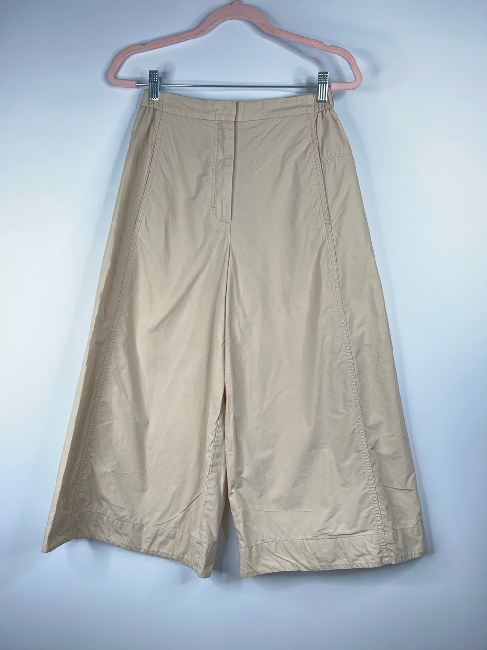 COS Wide-Leg Culotte Pants Light Beige Cotton Poplin Elastic Waist Size 4